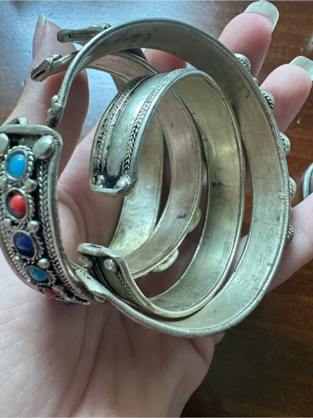 Vintage Lot of Six Silver Tone Rhinestone Bangle Bracelets